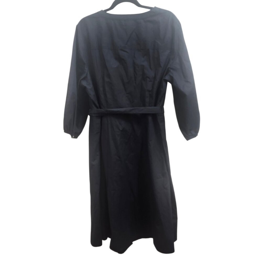 Talbots Plus 16W Black Cotton Poplin Button Front Shirt Dress Tie Waist Midi - Picture 5 of 13